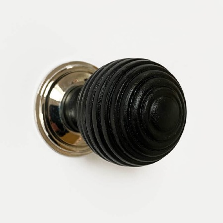 Beehive Cupboard Knob 38mm Ebonized Wood Polished Nickel Rose