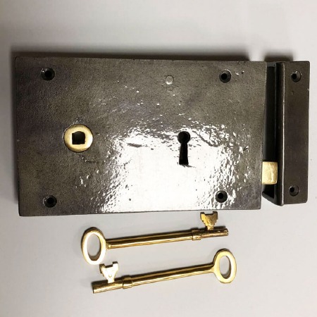 Broughtons 7" Iron Rim Lock Left Hand Lacquered Iron