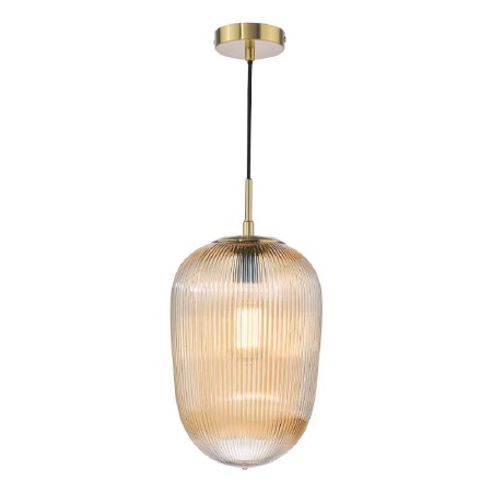 Abrielle Single Pendant Bronze & Amber Ribbed Glass