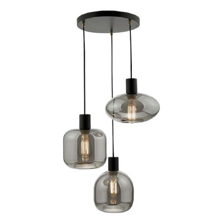Aiden 3 Light Cluster Pendant Smoked Glass & Satin Black
