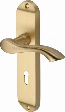 Heritage Algarve Door Lock Handles MM924 Satin Brass Lacquered