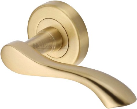 Heritage Algarve Round Rose Door Handles V7210 Satin Brass Lacq