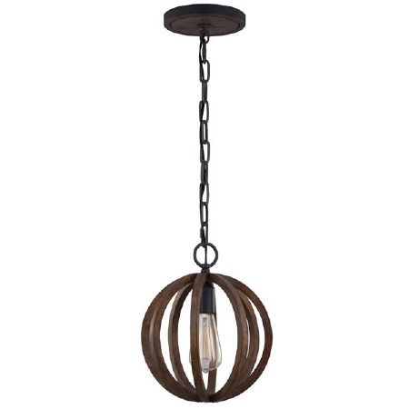 Feiss Allier Mini Pendant Weather Oak Wood and Antique Forged Iron