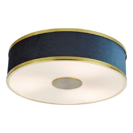 Alvaro 3 Light Flush Ceiling Light Brushed Brass & Blue Shade