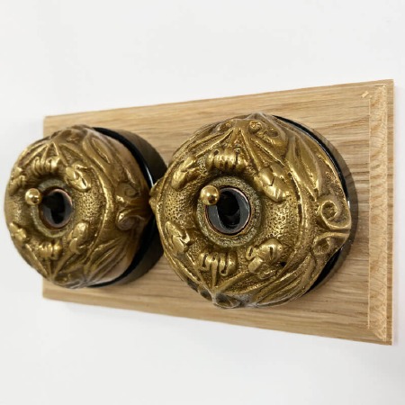 Art Nouveau Round Dolly Light Switch 2 Gang Antique Satin Brass