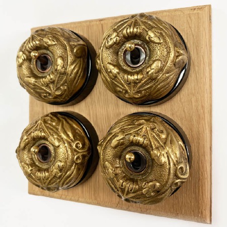 Art Nouveau Round Dolly Light Switch 4 Gang Antique Satin Brass Black