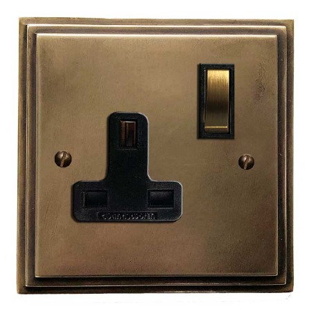 Edwardian Switched Socket 1 Gang Hand Aged Brass