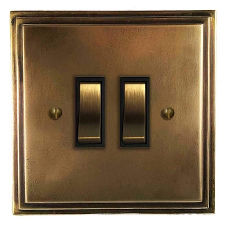 Edwardian Rocker Light Switch 2 Gang Hand Aged Brass