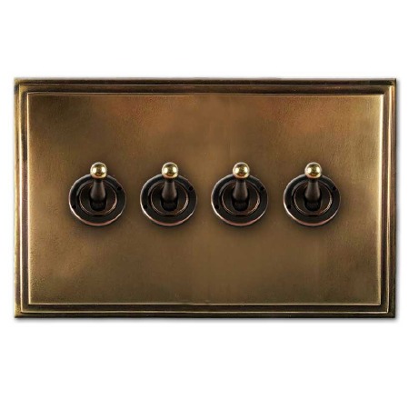 Edwardian Dolly Switch 4 Gang Hand Aged Brass