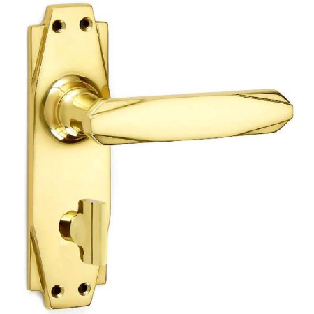 Art Deco Bathroom Door Handles Polished Brass Unlacquered