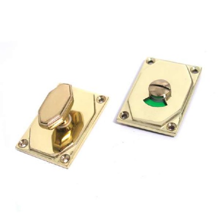 Aston Bathroom Thumb Turn & Release Art Deco with Indicator Polished Brass Unlacquered