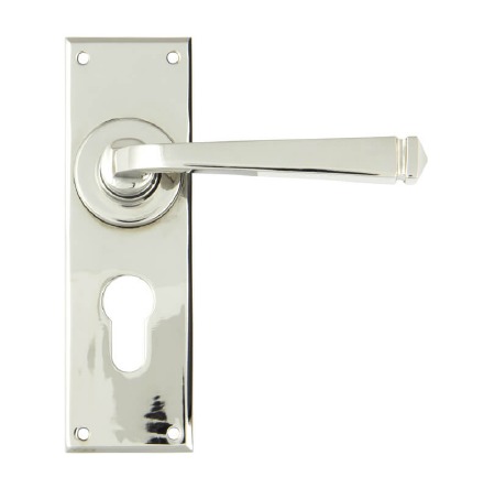 From The Anvil Avon Euro Lock Door Handle Polished Nickel