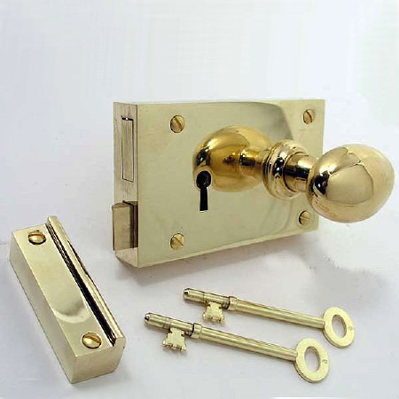 Plain Rim Lock 5" Right Hand Polished Brass Lacquered