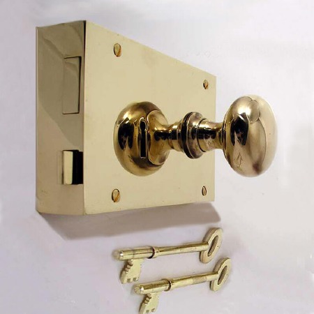 Plain Rim Lock 7" Right Hand Polished Brass Unlacquered - Broughtons ...