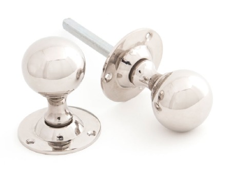 From The Anvil Ball Shaped Mortice Door Knobs Polished Nickel