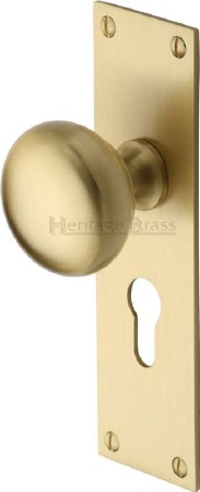 Heritage Balmoral Door Knobs Euro Profile BAL8548 Satin Brass