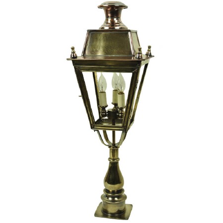 Balmoral Tall Pillar Lantern with 3 Light Cluster Renovated Brass