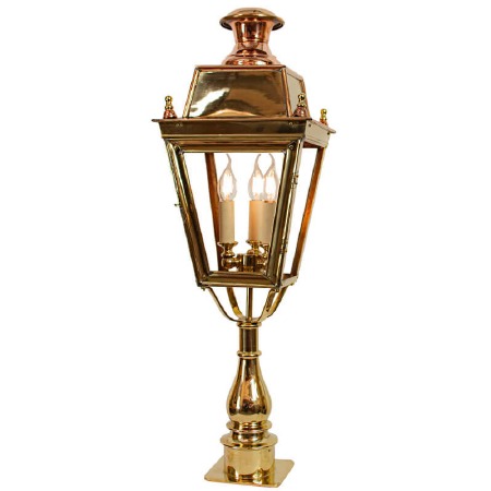 Balmoral Tall Pillar Lantern with 3 Light Cluster Polished Brass Unlacquered