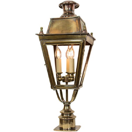 Balmoral Short Pillar Lantern with 3 Light Cluster Renovated Brass
