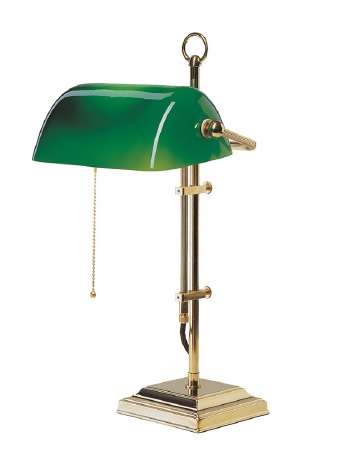 Bankers Table Lamp Polished Brass with Green Shade