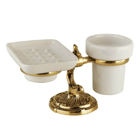 Barocco Soap Dish & Tumber Set Polished Brass