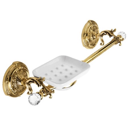 Baroque Crystal Soap Dish on Rail Polished Brass