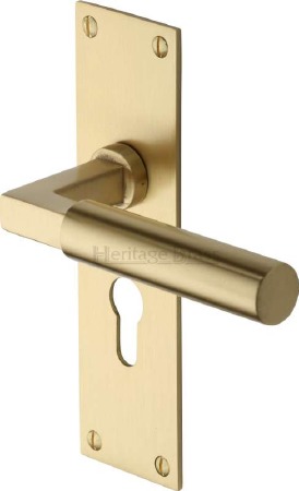 Heritage Bauhaus Euro Lock Door Handles BAU7348 Satin Brass Lacq