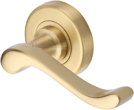 Heritage Bedford Round Rose Door Handles V3010 Satin Brass Lacq