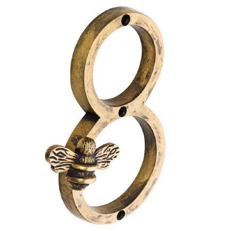 Bee Numeral 8 Antique Brass
