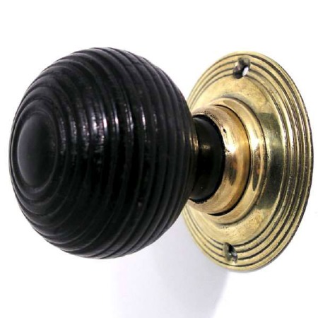Beehive Mk 1 Wooden Mortice/Rim Door Knobs Ebonized Wood & Brass