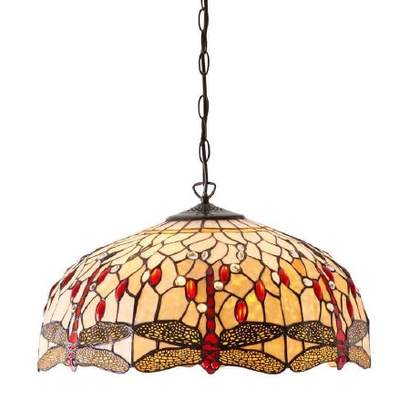Interiors 1900 Beige Dragonfly Large Tiffany Ceiling Pendant Light