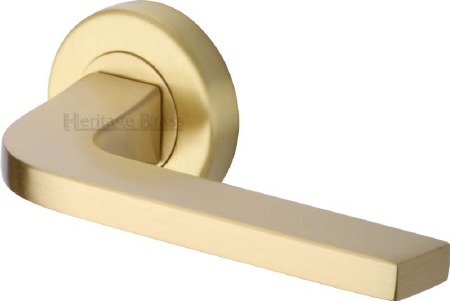 Heritage Bellagio Rnd Rose Door Handles V2015 Satin Brass Lacq