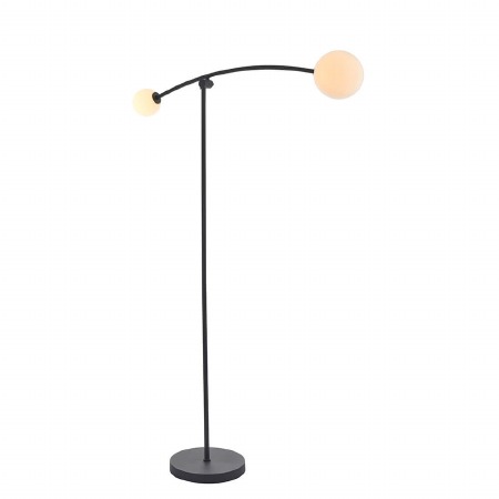 Bere Regis Globe 2 Light Floor Lamp Matt Black and Opal Glass