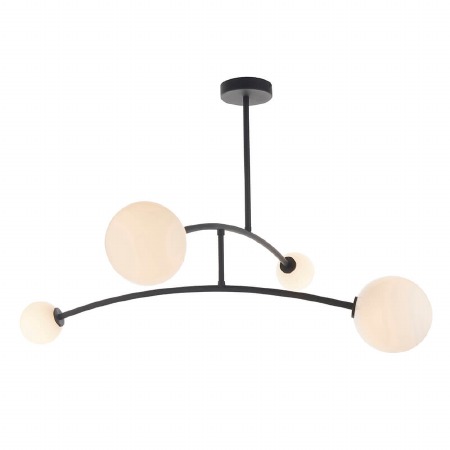 Bere Regis Globe 4 Light Semi Flush Ceiling Light Matt Black and Opal Glass