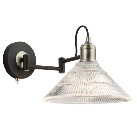 Boyd Swing Arm Toggle Wall Light Black & Antique Brass