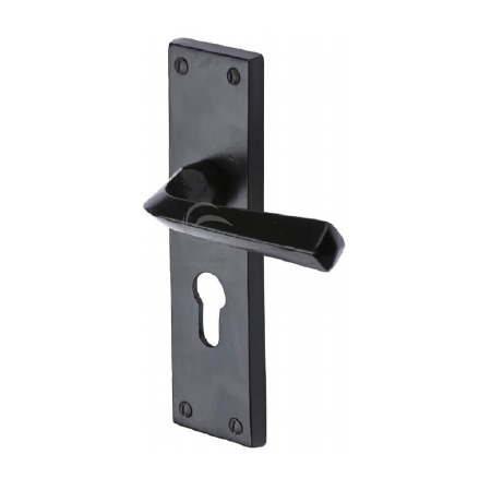 Heritage Bridgnorth Euro Profile Door Handles FB2548 Black Iron Rustic