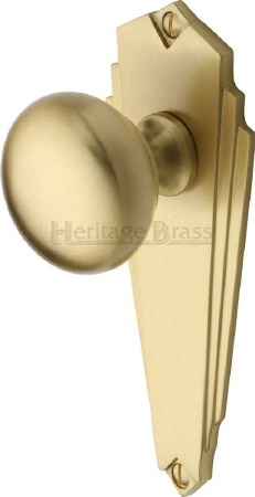 Heritage Broadway BR1810 Art Deco Door Knobs Lever Latch Satin Brass
