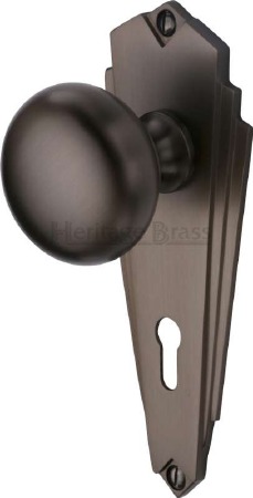 Heritage Broadway BR1800 Art Deco Door Knobs Lever Lock Matt Bronze