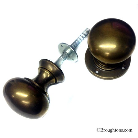 Aston Bun Rim Door Knobs 57mm Antique Brass Unlacquered