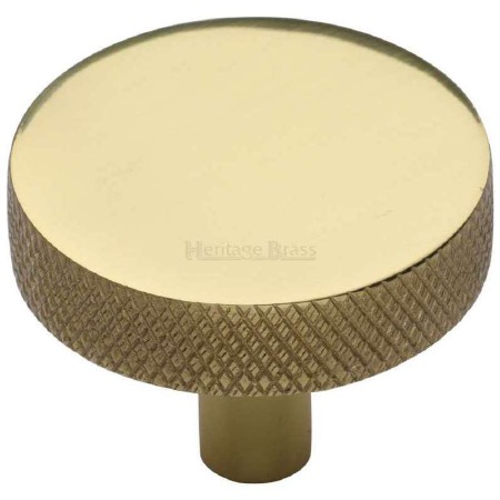 Heritage Knurled Disc Cabinet Knob C3884 38mm Polished Brass