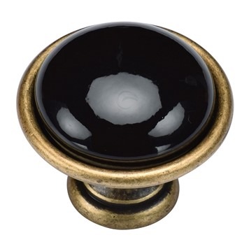 Heritage Black Domed Cabinet Knob TK4316 35mm Distressed Brass