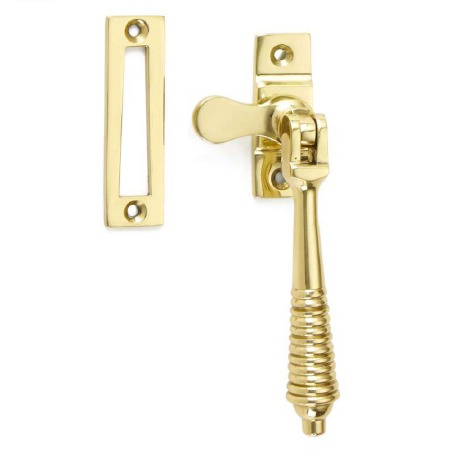 Reeded Casement Fastener Mortice Plate Polished Brass Unlacquered