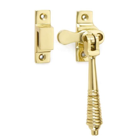 Lockable Reeded Casement Fastener Hook Plate Polished Brass Unlacquered