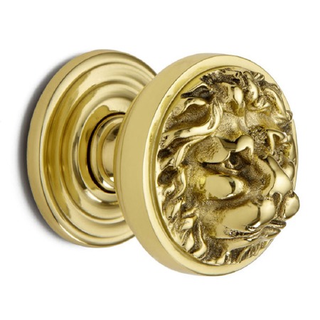 Croft Lions Head Centre Door Knob Polished Brass Unlacquered