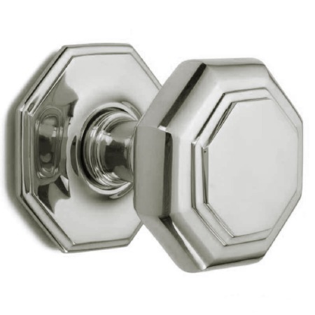 Flat Octagonal Centre Door Knob Polished Nickel