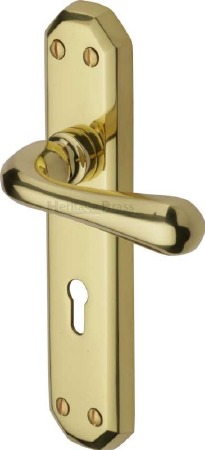 Heritage Charlbury Door Lock Handles V7050 Polished Brass Lacquered