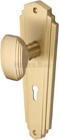 Heritage Charlston Door Knobs Lever Lock CHA1900 Satin Brass