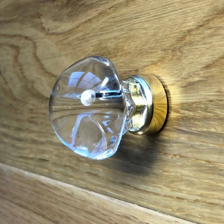 Mushroom Shaped Clear Cupboard Knob in Brass