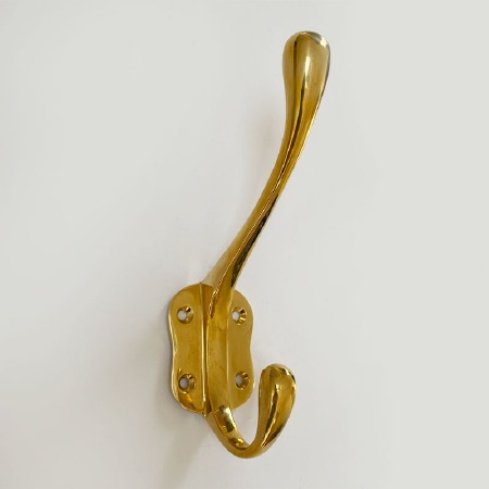 Aston Coat Hook Shaped Backplate 6" Polished Brass Unlacquered