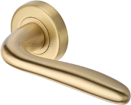 Heritage Columbus Rnd Rose Door Handles COL1762 Satin Brass Lacq